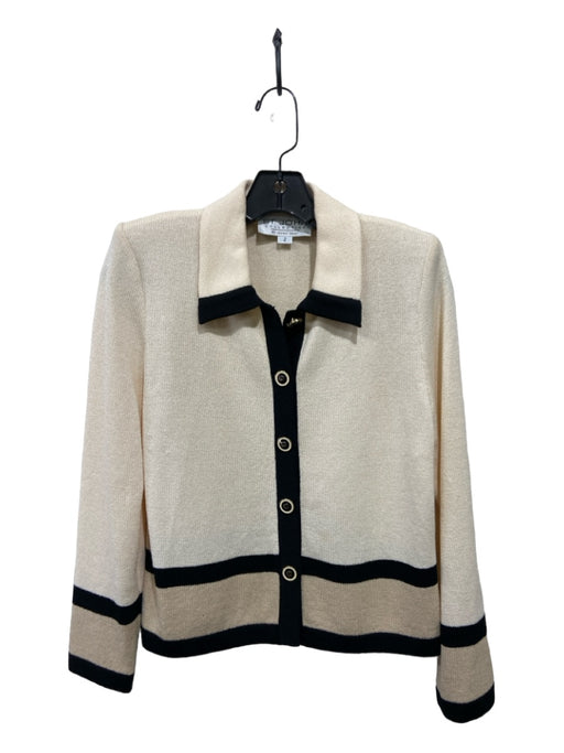St John Collection Size 2 Cream & Black Wool Blend Button Long Sleeve Cardigan Cream & Black / 2