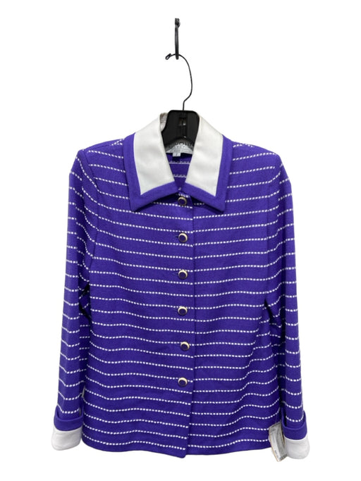 St John Collection Size 2 Purple & White Wool Blend Button Down Stripe Cardigan Purple & White / 2
