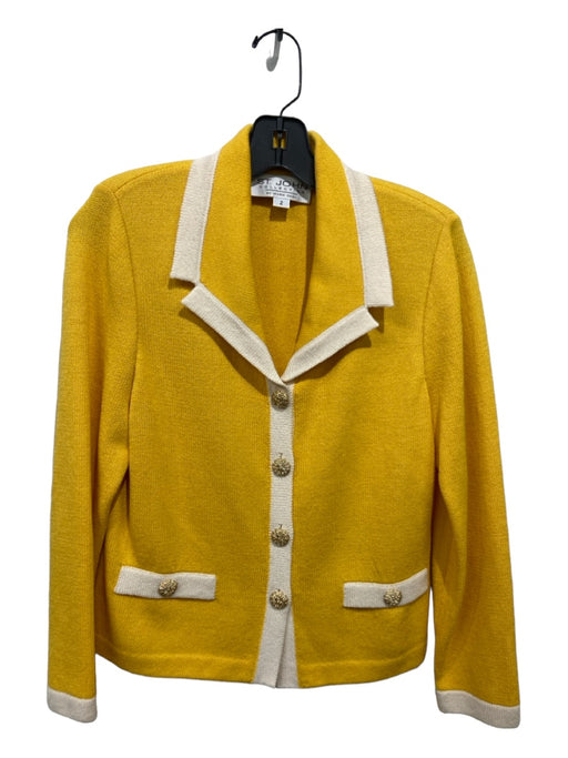 St John Collection Size 2 Yellow & White Wool Blend Trim Gold Buttons Cardigan Yellow & White / 2