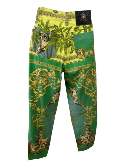 Versace Jeans Couture Size 27 Green Cotton High Rise Jungle Print Pockets Pants Green / 27