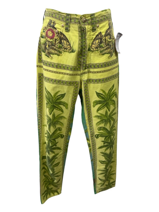 Versace Jeans Couture Size 27 Green Cotton High Rise Jungle Print Pockets Pants Green / 27