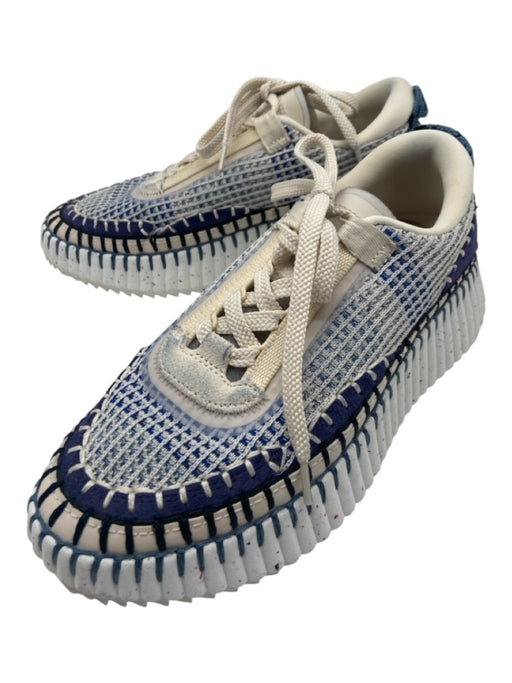 Chloe Shoe Size 36 Navy blue Cream Synthetic Knit Laces Platform Sneakers Labels Resale Boutique