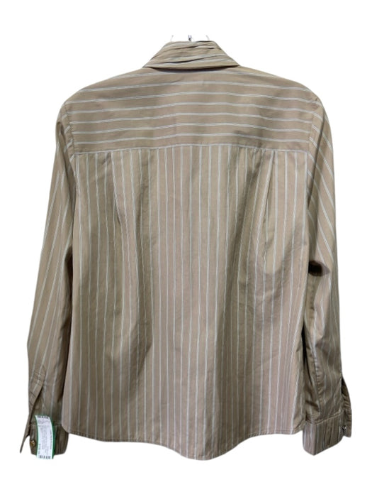 Tory Burch Size 0 Beige & Green Cotton Pin Stripe Pleat Detail Button Down Top Beige & Green / 0