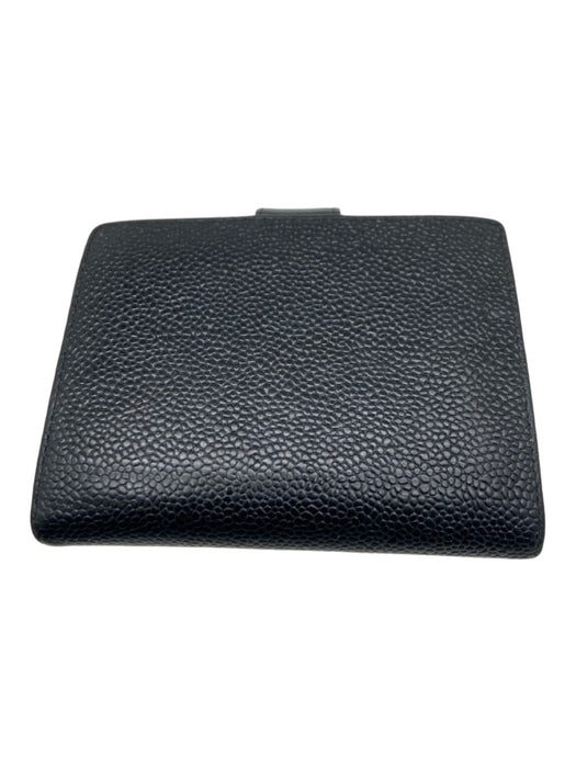 Chanel Black Leather Pebbled Square Snap Closure Card Holder Wallets Black