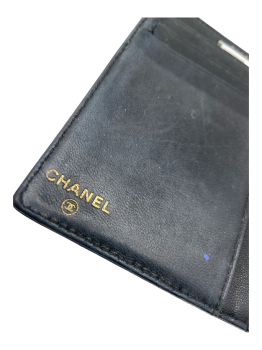 Chanel Black Leather Pebbled Square Snap Closure Card Holder Wallets Black