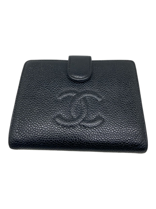 Chanel Black Leather Pebbled Square Snap Closure Card Holder Wallets Black