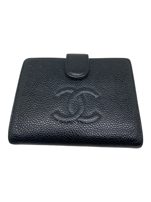 Chanel Black Leather Pebbled Square Snap Closure Card Holder Wallets Black