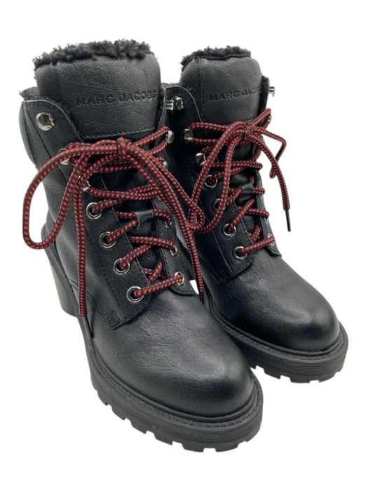 Marc Jacobs Shoe Size 36 Black & Red Leather Faux Fur Lining lace up Boots Black & Red / 36