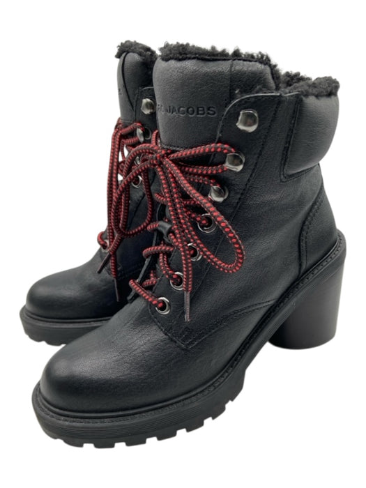 Marc Jacobs Shoe Size 36 Black & Red Leather Faux Fur Lining lace up Boots Black & Red / 36