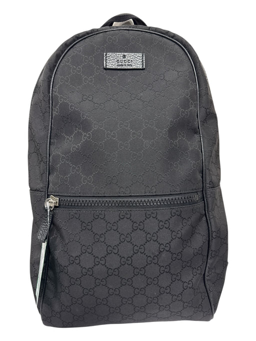 Gucci Black Nylon & Leather Zipper Pockets Guccissima Slim Backpack Bag Black