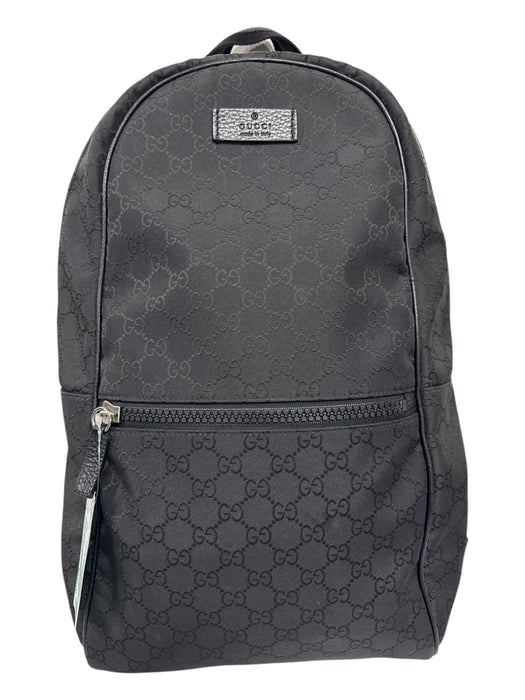 Gucci Black Nylon & Leather Zipper Pockets Guccissima Slim Backpack Bag Black