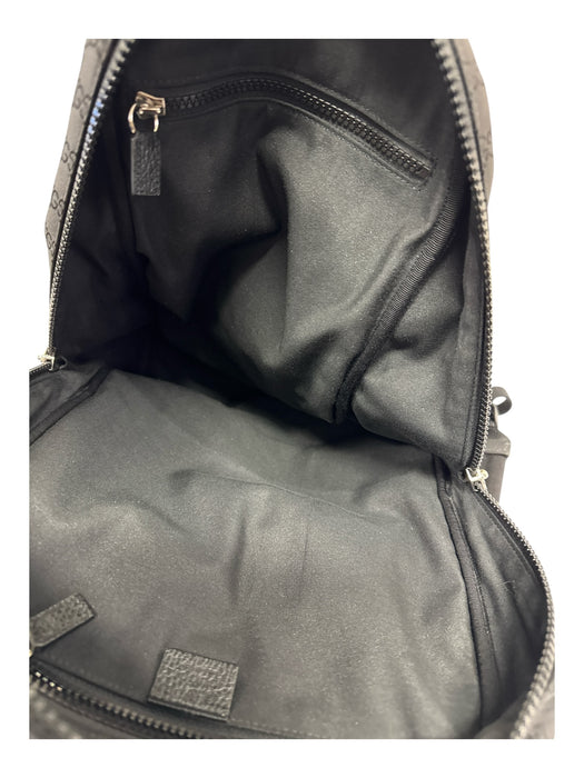 Gucci Black Nylon & Leather Zipper Pockets Guccissima Slim Backpack Bag Black