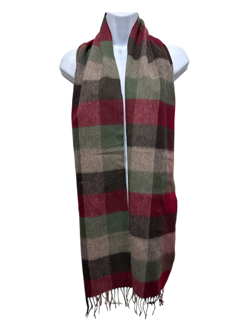 Barbour Brown, Red & Green Wool Checkered Fringe Hem scarf Brown, Red & Green