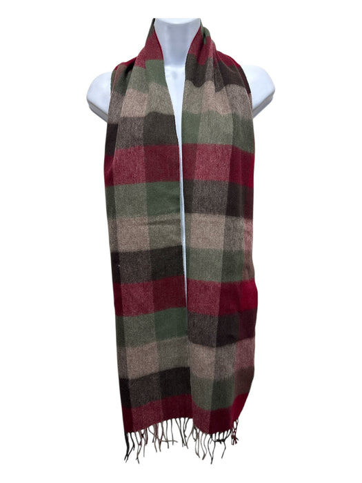 Barbour Brown, Red & Green Wool Checkered Fringe Hem scarf Brown, Red & Green