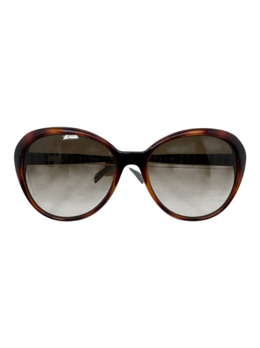 Fendi Brown Acetate Rounded Tortoiseshell Stripe Detail Gradient Lens Sunglasses Brown
