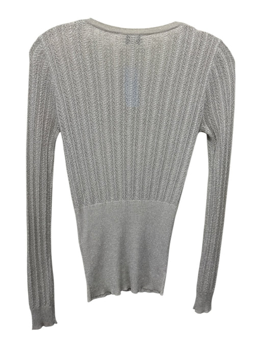 D&G Dolce & Gabbana Size M Silver White Silk & Lurex Knit Button Front Sweater Silver White / M