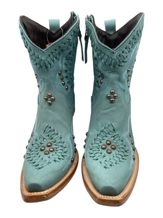 LANE Shoe Size 6 Blue Green Leather Studs Cowboy Side Zip Sqaure Toe Boots Blue Green / 6