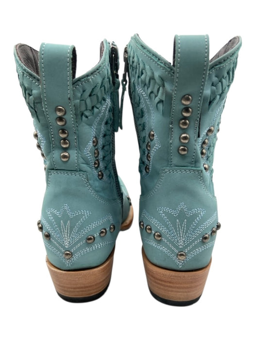 LANE Shoe Size 6 Blue Green Leather Studs Cowboy Side Zip Sqaure Toe Boots Blue Green / 6
