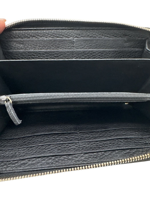 Gucci Black & Beige Canvas & Leather Diamante Zip Close Bamboo Detail Wallet Black & Beige