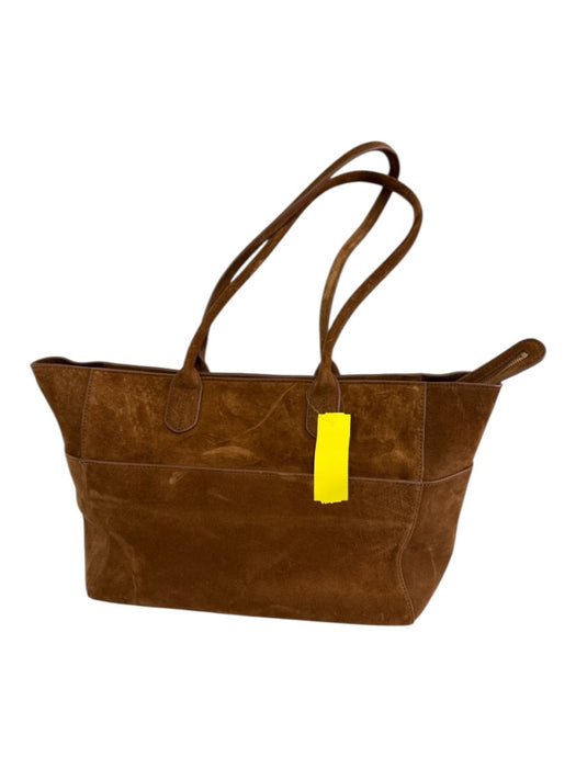 Quince Brown Leather Suede Top Handle Zip Close Front Pockets Tote Bag Brown / Large