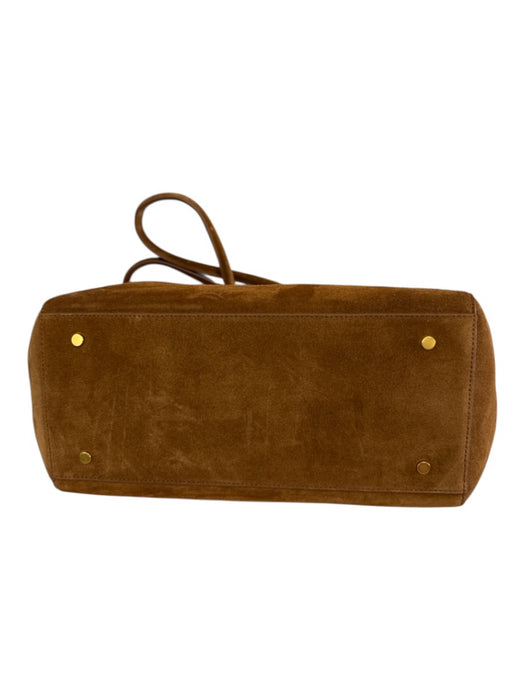 Quince Brown Leather Suede Top Handle Zip Close Front Pockets Tote Bag Brown / Large