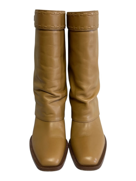 Fendi Shoe Size 6 Tan Brown Leather Square Toe Stitch Detail Block Heel Boots Tan Brown / 6