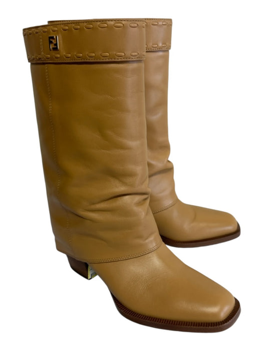 Fendi Shoe Size 6 Tan Brown Leather Square Toe Stitch Detail Block Heel Boots Tan Brown / 6