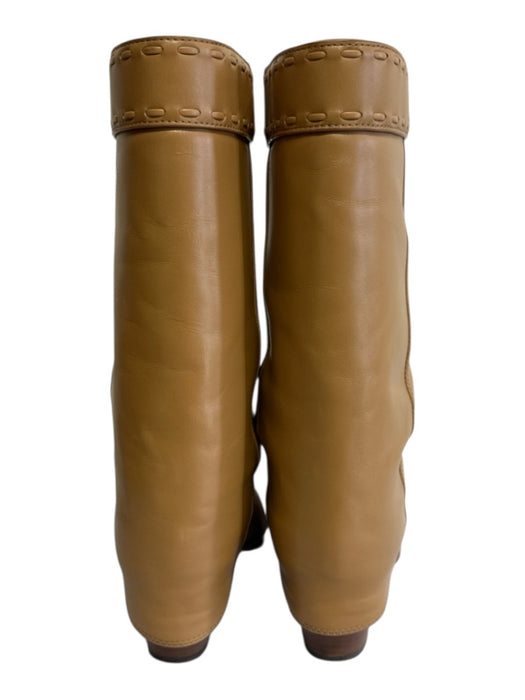 Fendi Shoe Size 6 Tan Brown Leather Square Toe Stitch Detail Block Heel Boots Tan Brown / 6