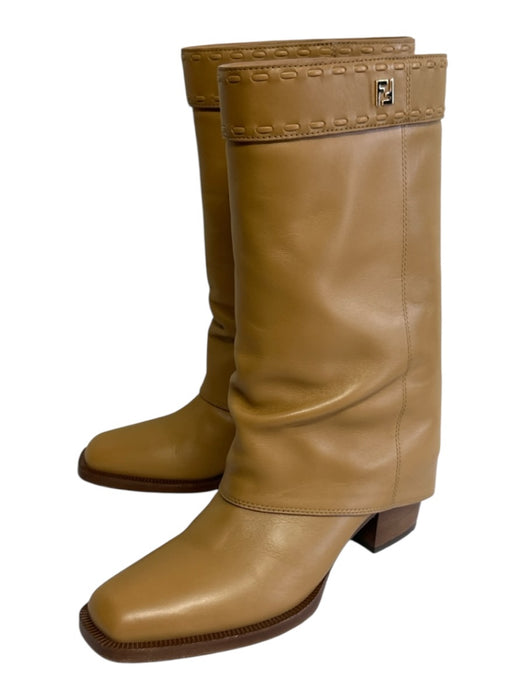 Fendi Shoe Size 6 Tan Brown Leather Square Toe Stitch Detail Block Heel Boots Tan Brown / 6