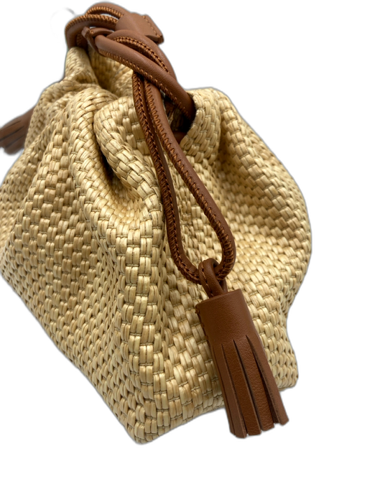 Veronica Beard Beige & Brown Raffia & Leather Woven Magnetic Clasp Bag Beige & Brown / Mini