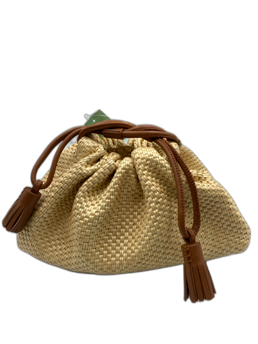 Veronica Beard Beige & Brown Raffia & Leather Woven Magnetic Clasp Bag Beige & Brown / Mini