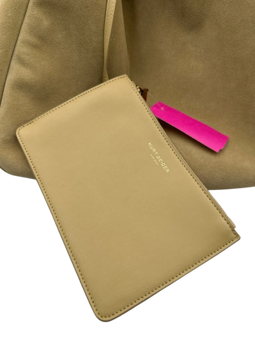 Kurt Geiger Beige Leather Suede Magnetic Flap Tote Shoulder Bag Beige / Large