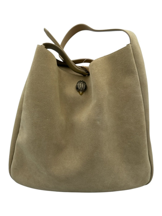Kurt Geiger Beige Leather Suede Magnetic Flap Tote Shoulder Bag Beige / Large