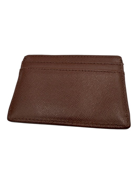 Tory Burch Brown Saffiano Leather Gold Tone Hardware Logo Slim Wallets Brown