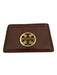 Tory Burch Brown Saffiano Leather Gold Tone Hardware Logo Slim Wallets Brown