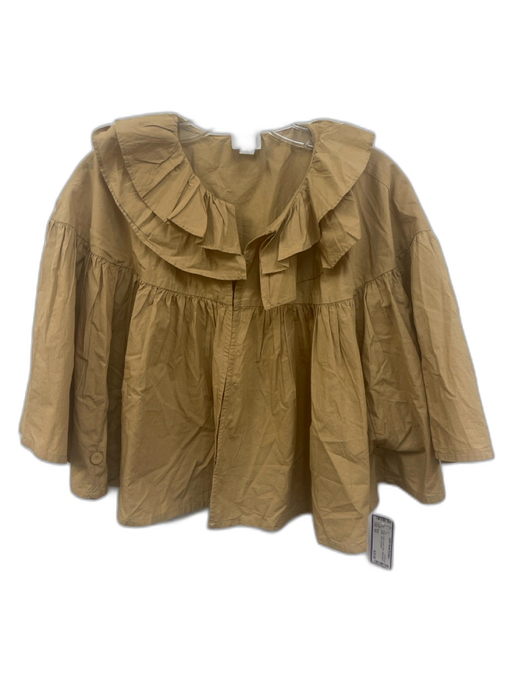 Maeve Size XS Beige Cotton Ruffle Collar Wide Sleeve pleats Open Top Beige / XS