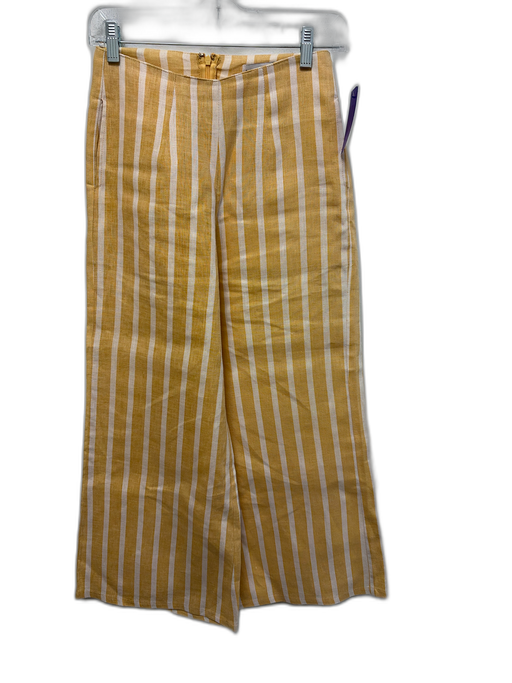 Faithful The Brand Size 2 Yellow & White Linen Stripe Back Zip Wide Leg Pants Yellow & White / 2