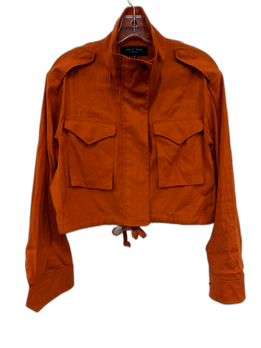 Rag & Bone Size XS Burnt Orange Linen & Viscose Long Sleeve Zip Up Crop Jacket Burnt Orange / XS