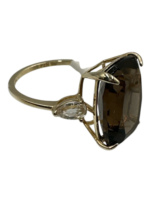 No Brand Brown 14k Gold Smokey Quartz Diamond Cocktail Ring Brown