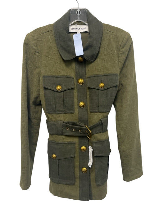 Veronica Beard Size 2 Mixed Greens Cotton Blend Patch Pocket Button Front Jacket Mixed Greens / 2
