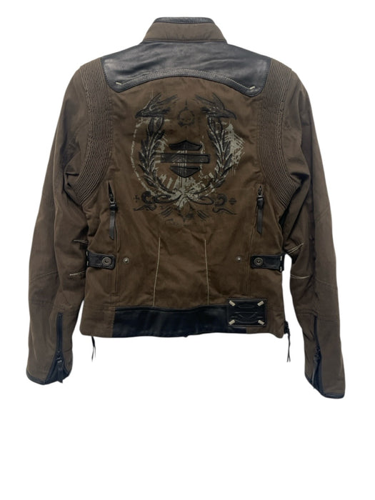 Harley Davidson Size XS Taupe Brown & Black Cotton Blend Zip Front Moto Jacket Taupe Brown & Black / XS