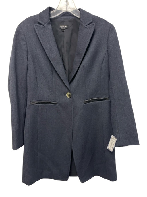 Worth Size 0 Dark Navy Blue Wool Blend Twill One Button Long Blazer Jacket Dark Navy Blue / 0