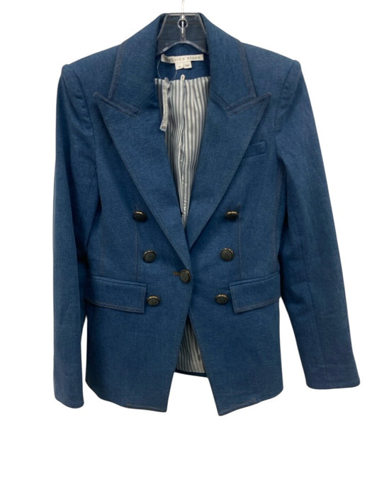 Veronica Beard Size 00 Medium Wash Cotton Blend Denim Shoulder Pads Jacket Medium Wash / 00