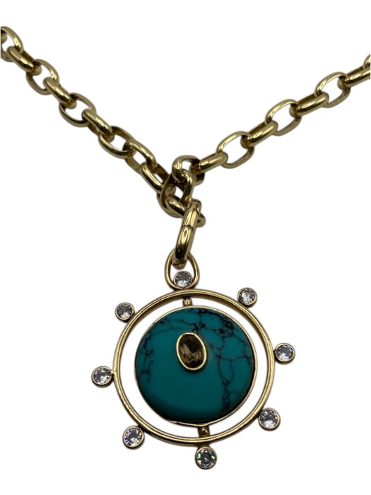 Mignonne Gavigan Gold Tone & Turquoise Metal Crystal Detail Pendant Necklace Gold Tone & Turquoise