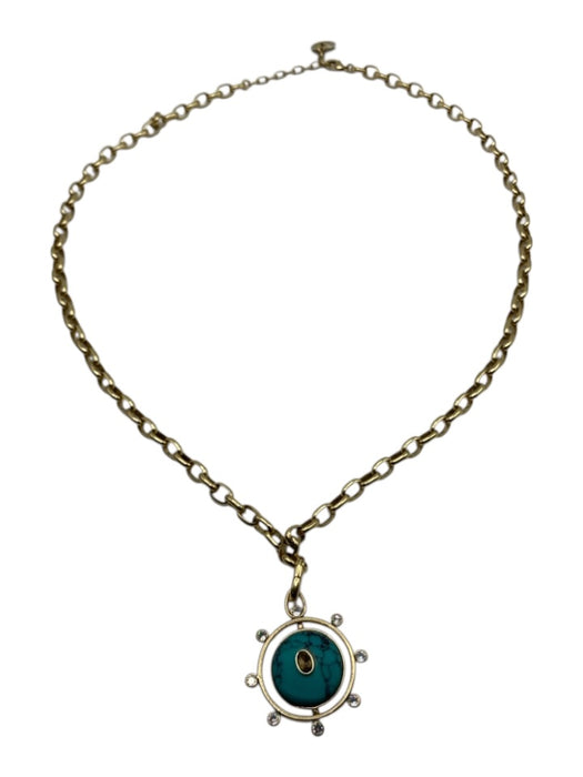 Mignonne Gavigan Gold Tone & Turquoise Metal Crystal Detail Pendant Necklace Gold Tone & Turquoise