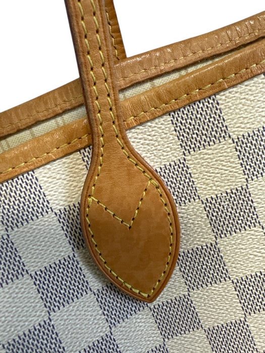 Louis Vuitton Navy blue & Cream Coated Canvas Leather trim Damier Azur Tote Bag Navy blue & Cream / MM