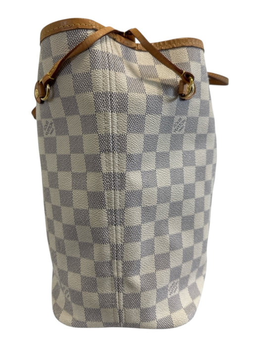 Louis Vuitton Navy blue & Cream Coated Canvas Leather trim Damier Azur Tote Bag Navy blue & Cream / MM
