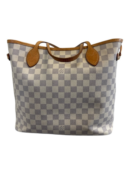 Louis Vuitton Navy blue & Cream Coated Canvas Leather trim Damier Azur Tote Bag Navy blue & Cream / MM