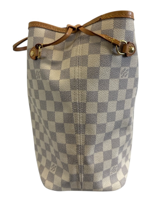 Louis Vuitton Navy blue & Cream Coated Canvas Leather trim Damier Azur Tote Bag Navy blue & Cream / MM