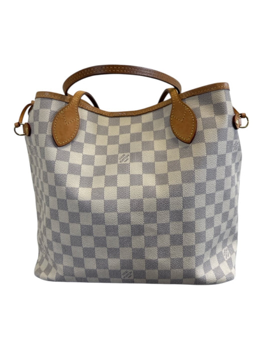 Louis Vuitton Navy blue & Cream Coated Canvas Leather trim Damier Azur Tote Bag Navy blue & Cream / MM
